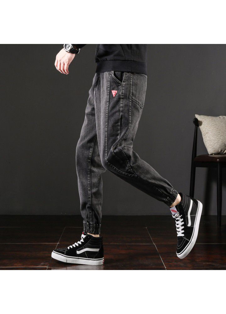 2021 spring and autumn new jeans men's Korean fashion casual men's fashion handsome nine point Harlan men's pants