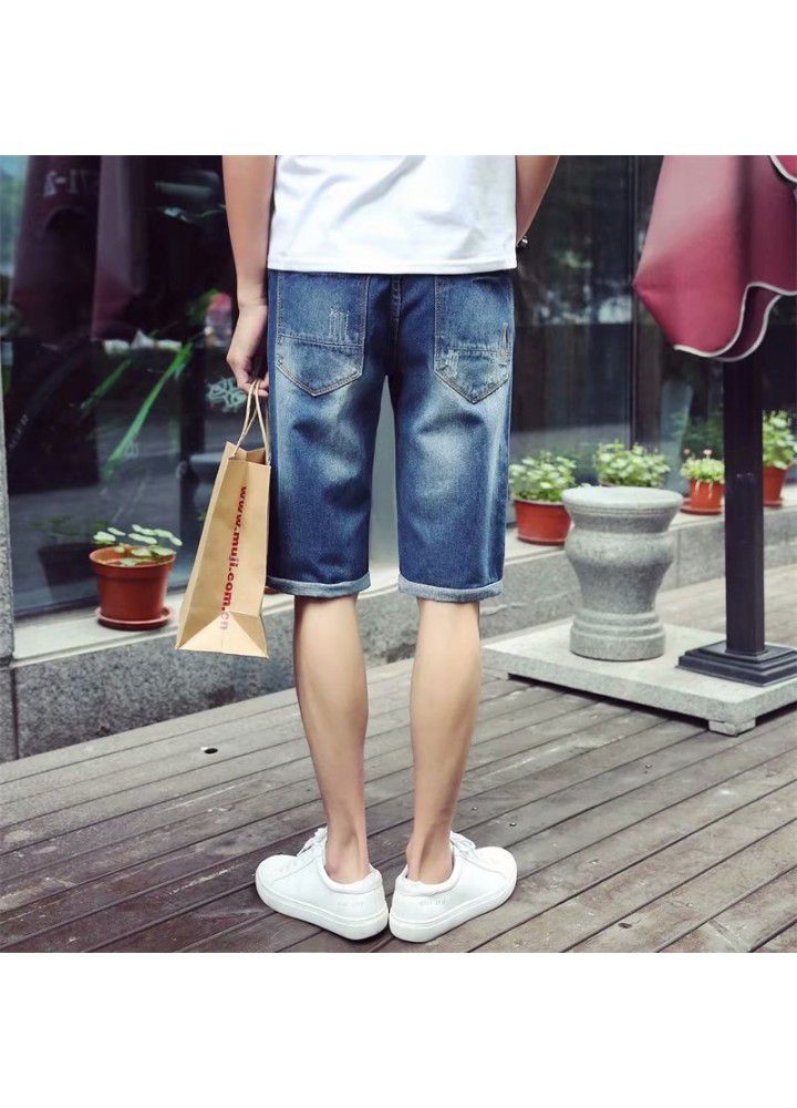 Denim shorts men's fashion casual summer wear holes loose straight pants men's fashion brand Korean Trend