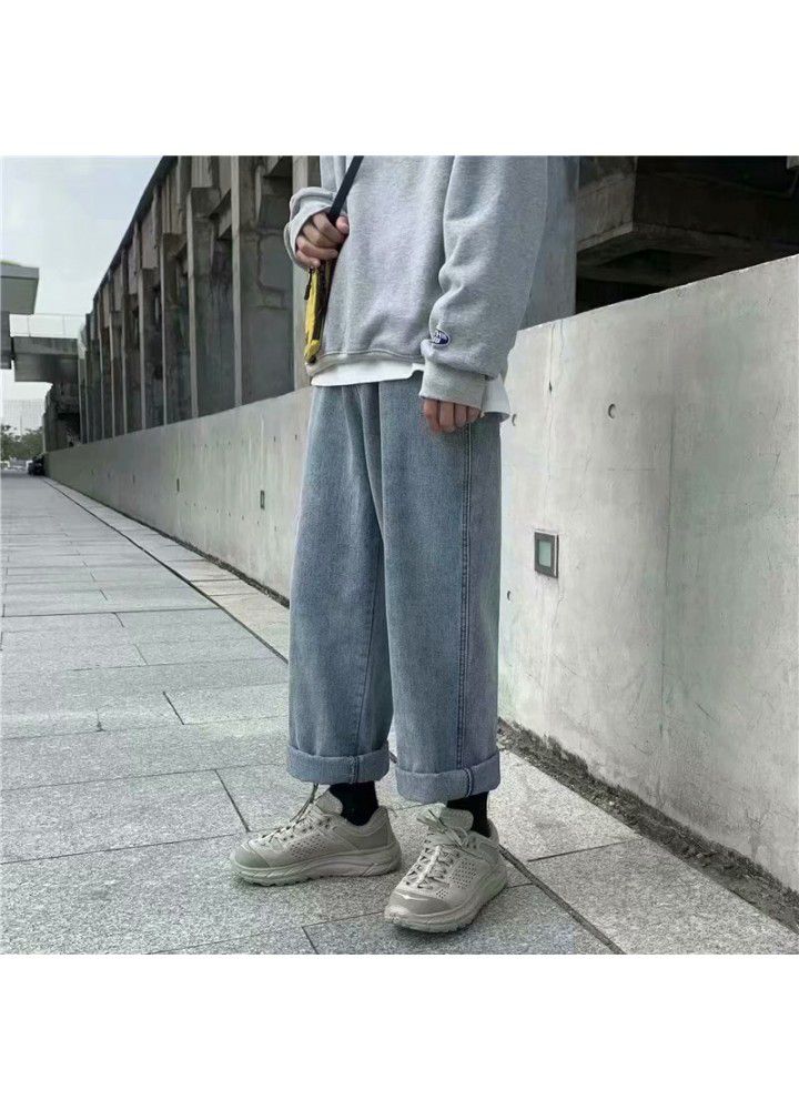 Jeans men's spring men's pants fashion brand loose casual wide leg pants Capri Pants Korean fashion straight pants