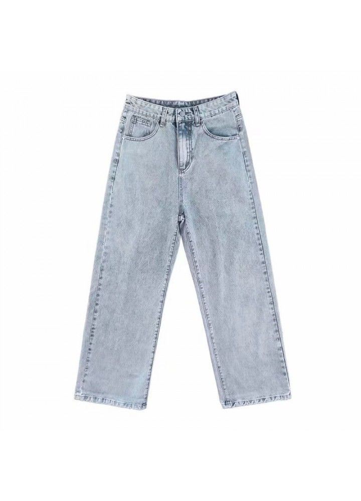 Men's jeans 2021 spring and summer thin wide leg pants Korean youth fashion loose casual quarter pants