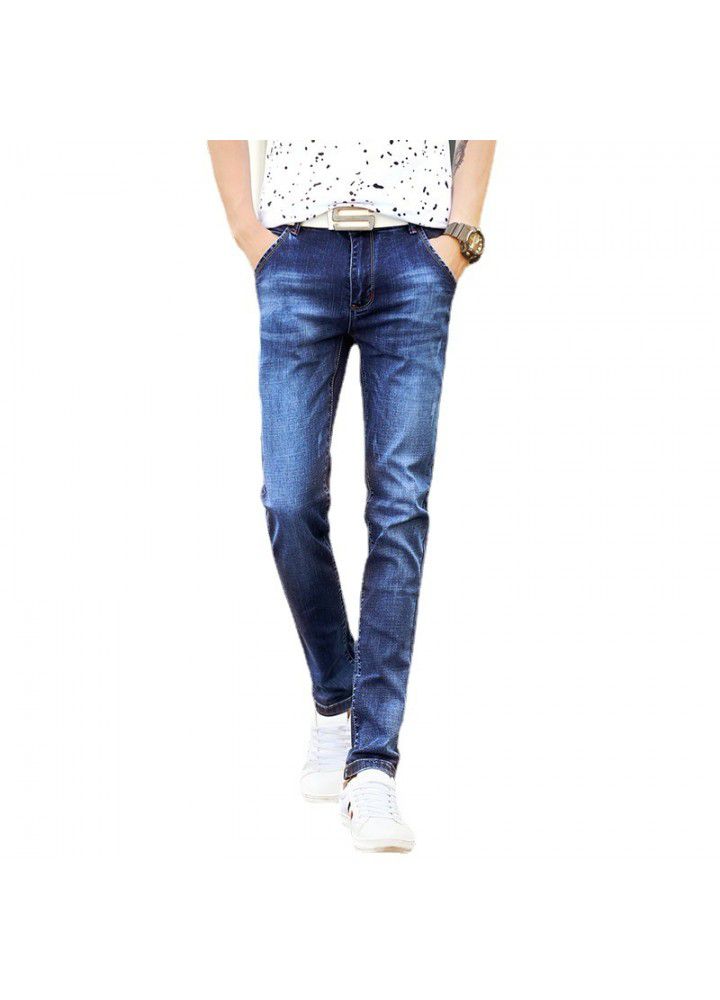 2021 spring jeans men's thin slim Leggings foreign trade youth leisure straight pants Korean washing