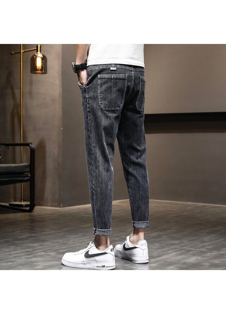2021 autumn new large men's Korean fashion casual loose middle waist small leg jeans men's pants
