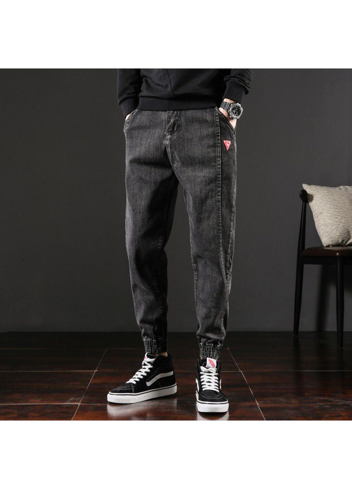 2021 spring and autumn new jeans men's Korean fashion casual men's fashion handsome nine point Harlan men's pants