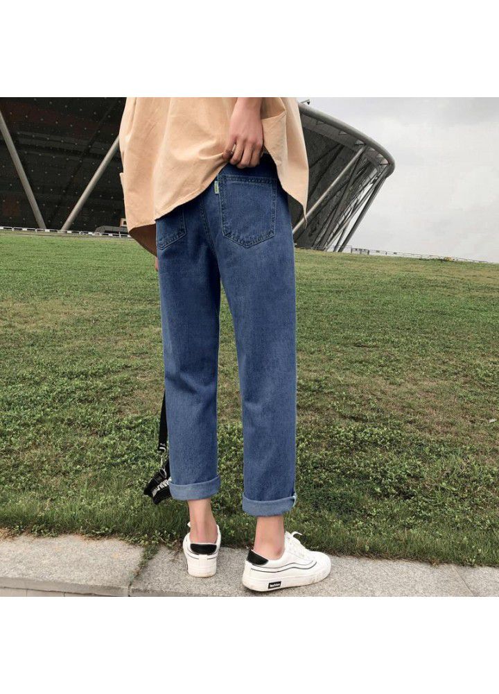 Foreign trade jeans for male students fashion brand spring and autumn retro Korean slim straight tube washing trend nine point pants for male students
