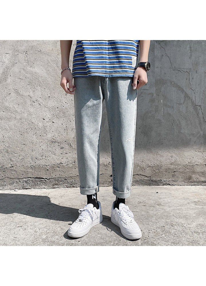 Summer thin jeans men's loose straight casual Korean fashion brand wide leg pants