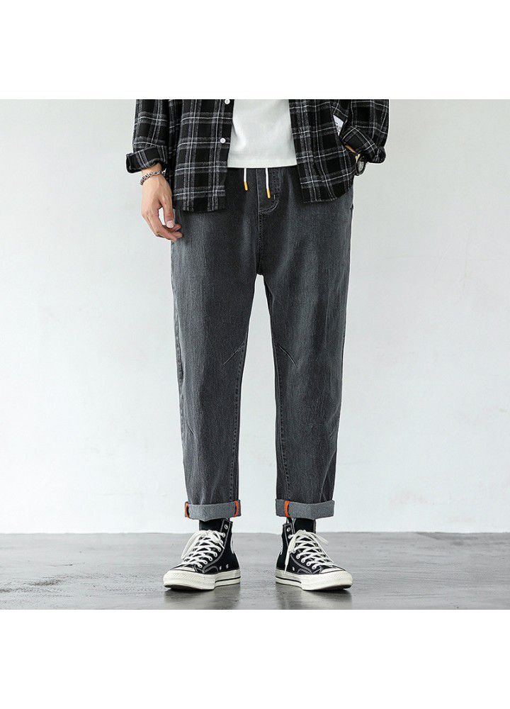 Autumn jeans men's Korean loose trend straight casual Harlan men's wide leg pants