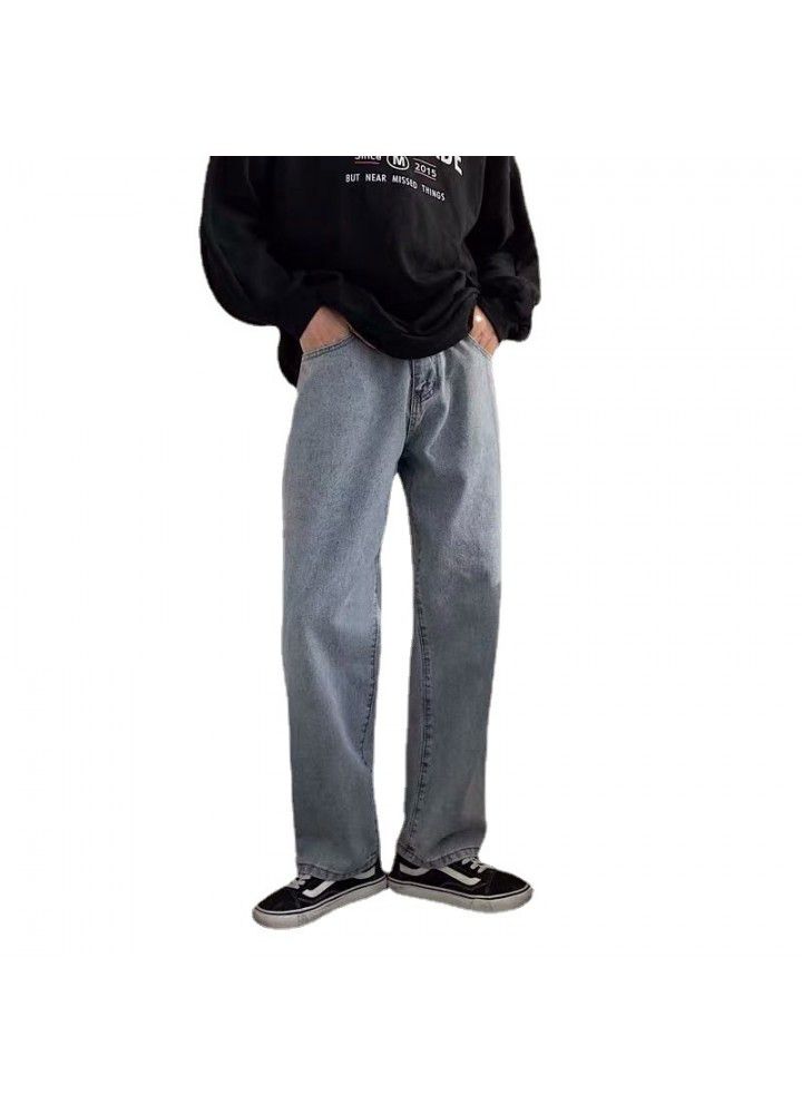 Spring and summer new loose straight pants men's Korean Trend jeans men's light color drop feeling wide leg pants