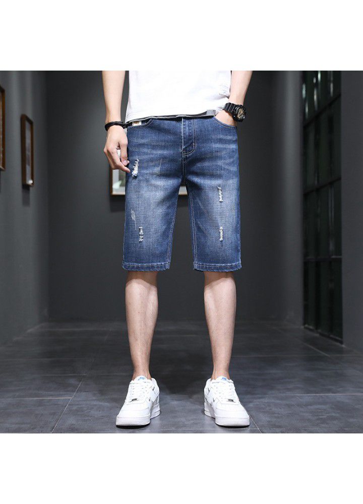 Denim shorts men's summer thin denim pants Korean casual slim youth straight jeans