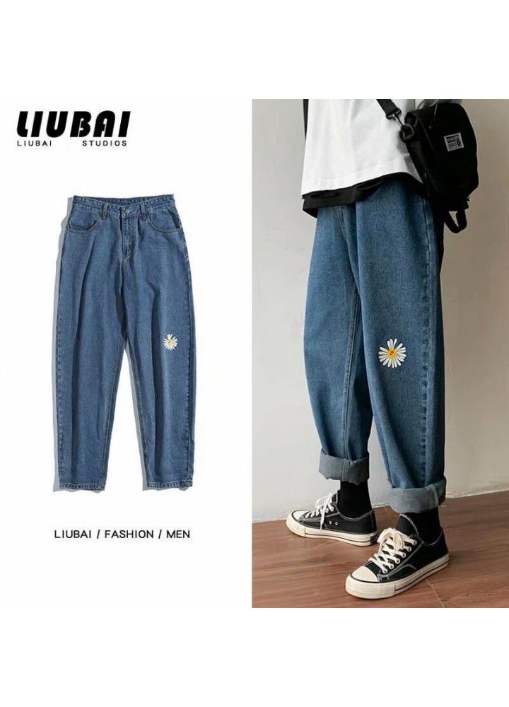 Jeans men's spring men's pants fashion brand loose casual wide leg pants Capri Pants Korean fashion straight pants