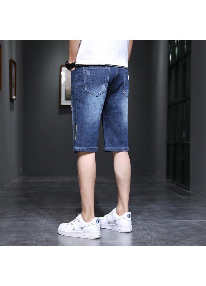 Men's shorts jeans Korean casual slim simple fashion straight tube 5-point pants jeans summer new