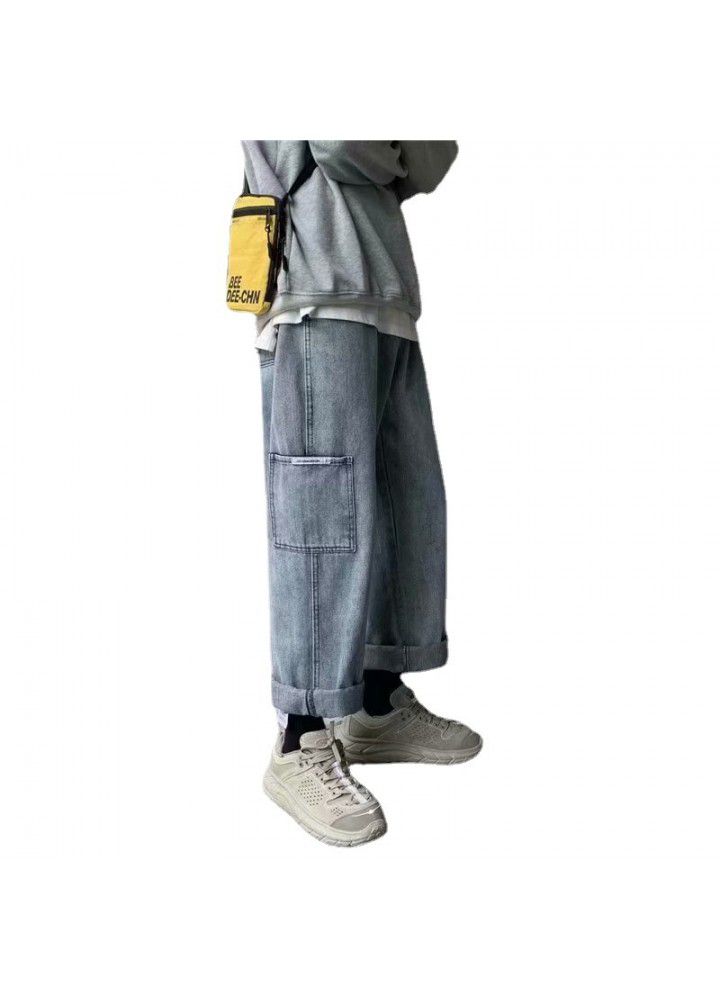 Jeans men's spring men's pants fashion brand loose casual wide leg pants Capri Pants Korean fashion straight pants
