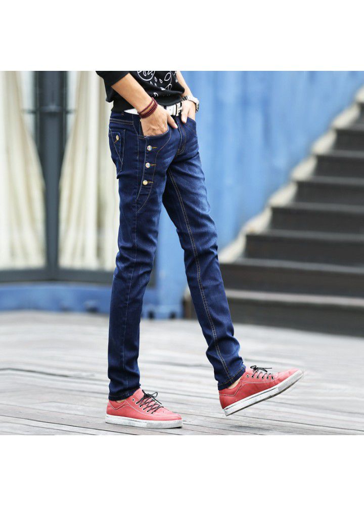 2021 spring jeans men's thin slim Leggings foreign trade youth leisure straight pants Korean washing