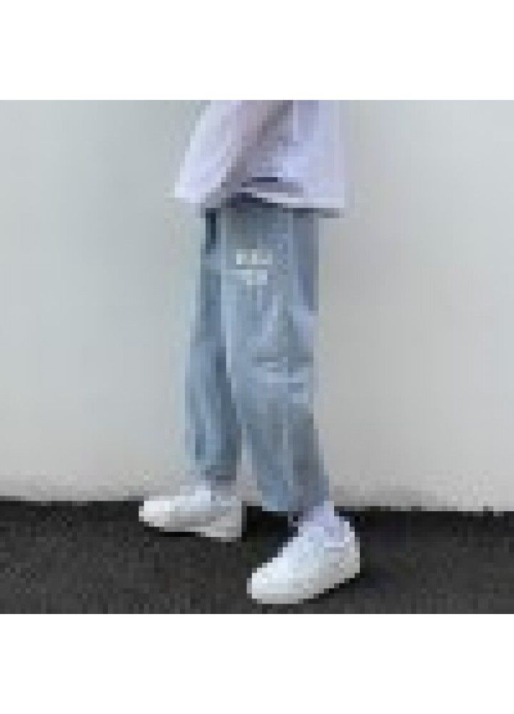Jeans men's straight tube loose Korean fashion summer thin student pants men's wide leg pants