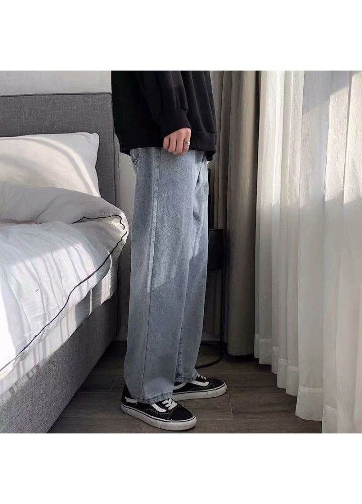 Spring and summer new loose straight pants men's Korean Trend jeans men's light color drop feeling wide leg pants