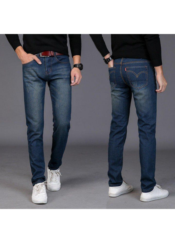 Men's jeans spring and autumn 2021 New Youth fat man large elastic straight loose casual foreign trade trousers