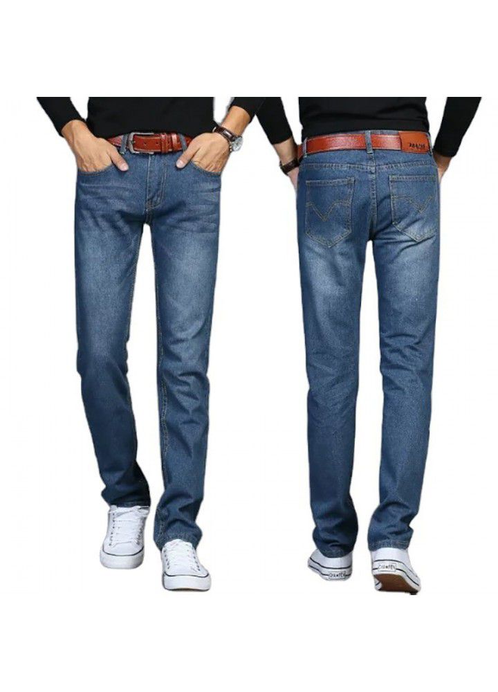 Men's jeans spring and autumn 2021 New Youth fat man large elastic straight loose casual foreign trade trousers