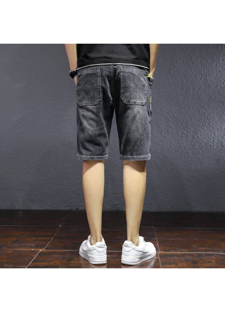 Stretch denim shorts men's trend 2021 fashion loose Capris middle pants men's waist drawstring trend horse pants