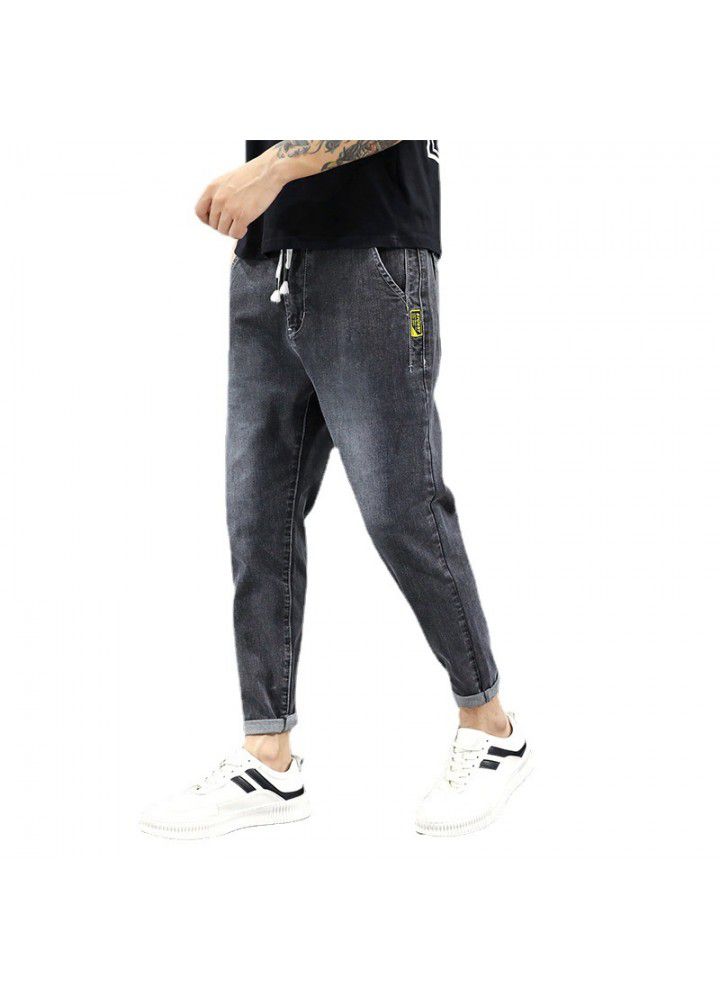 Spring and autumn new jeans loose men's nine point Korean fashion small foot leisure Harlan pants