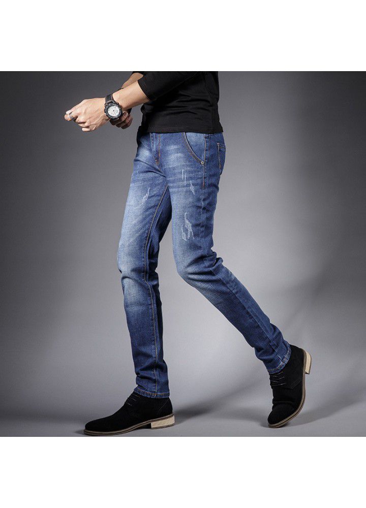 2021 spring jeans men's thin slim Leggings foreign trade youth leisure straight pants Korean washing