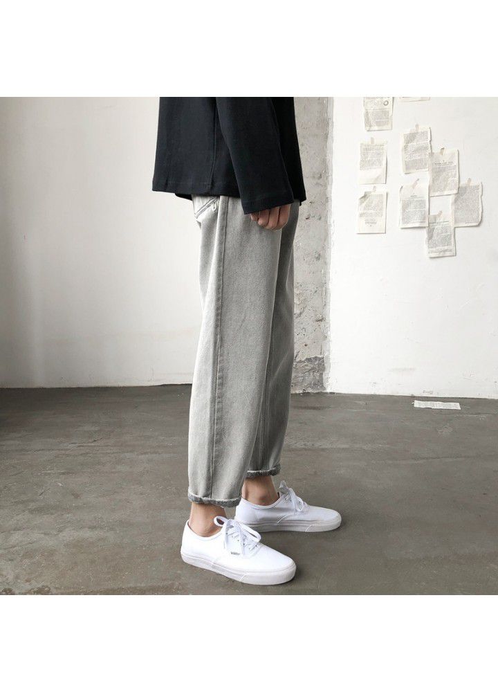 Korean men's ins casual pants fashion brand simple loose straight pants Harajuku BF chic solid color Capris