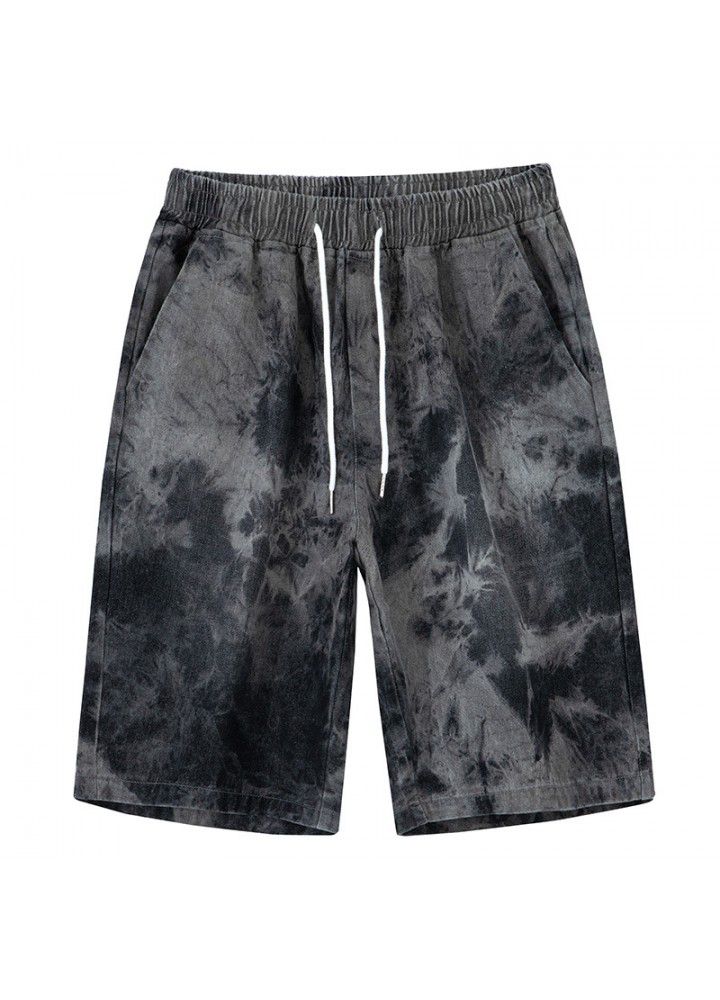 Summer 2021 thin denim shorts Capri pants men's youth Korean loose holed casual pants men's wear