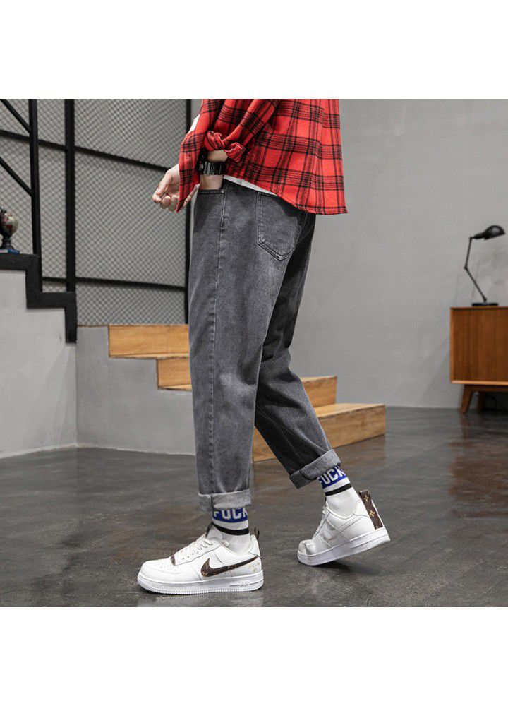 Spring and summer thin men's jeans 2021 new Hong Kong Style Korean casual loose wash wide leg pants