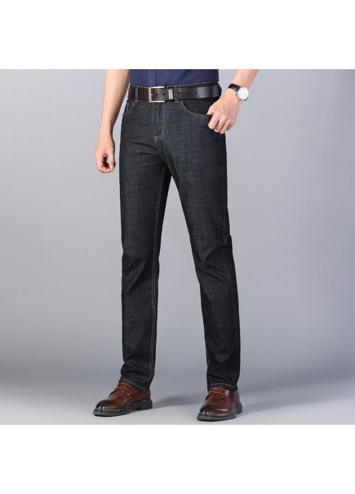 2021 four season jeans men's cotton mid waist thin youth Stretch Pants Black Spot pants one hair substitute