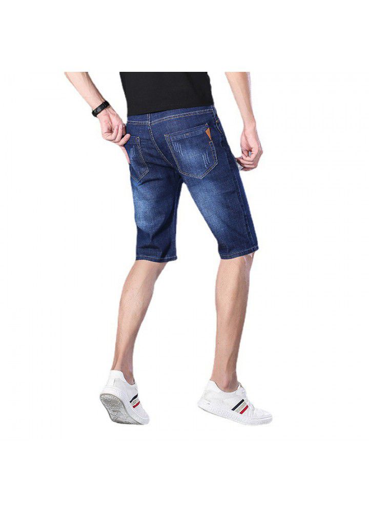 Summer men's jeans 2021 thin 5-point pants elastic Korean wash leisure Youth Foreign Trade shorts