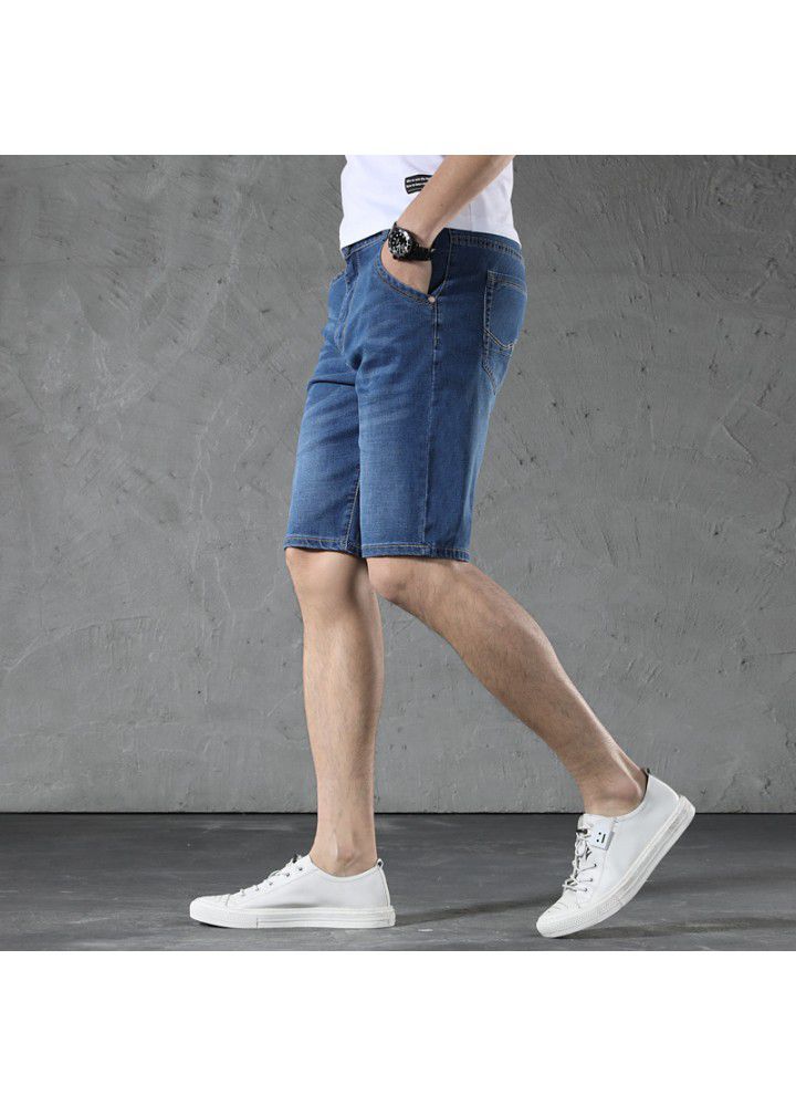 2020 summer men's new shorts thin large men's fattening slim stretch denim shorts
