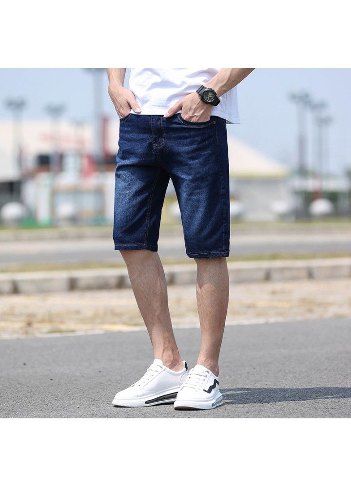 Summer men's jeans 2021 thin 5-point pants elastic Korean wash leisure Youth Foreign Trade shorts