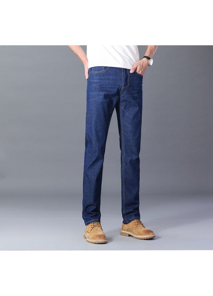Men's slim fit jeans spring and summer thin foreign trade Korean straight elastic leisure wash waist youth trousers