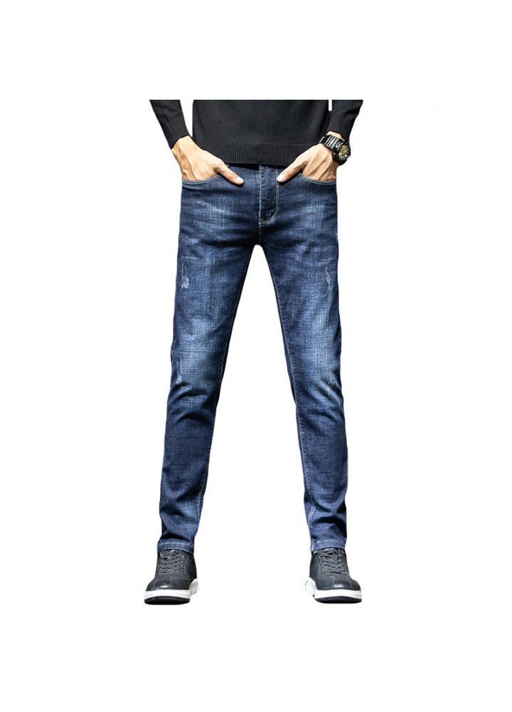 Spring jeans men's blue Korean fashion slim fit small leg men's pants youth elastic casual men's pants