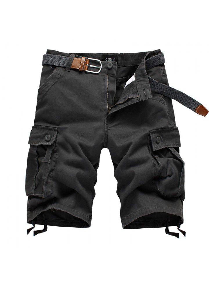 Men's European and American cross border multi bag tooling shorts pure cotton Capris loose large casual pants summer men's pants