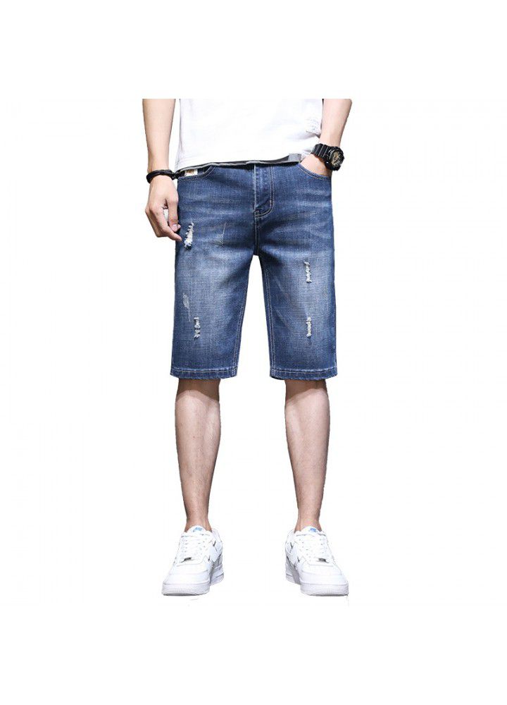 Denim shorts men's summer thin denim pants Korean casual slim youth straight jeans