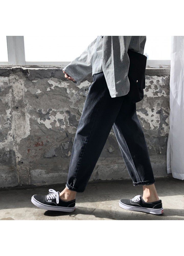 Korean men's ins casual pants fashion brand simple loose straight pants Harajuku BF chic solid color Capris