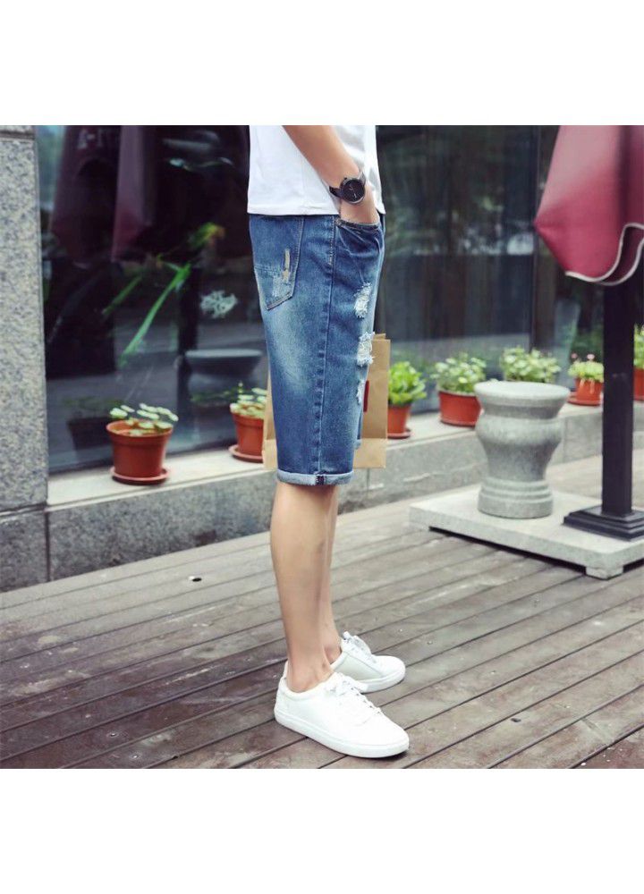 Denim shorts men's fashion casual summer wear holes loose straight pants men's fashion brand Korean Trend