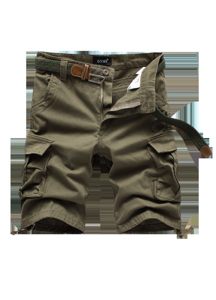 Men's European and American cross border multi bag tooling shorts pure cotton Capris loose large casual pants summer men's pants