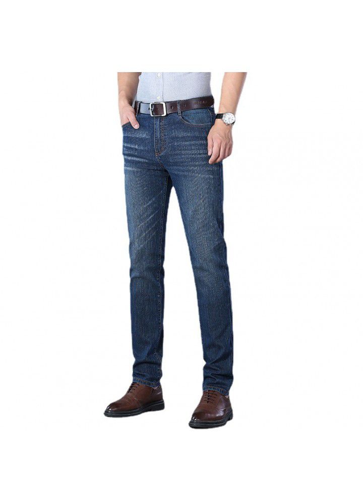 2021 four seasons men's ordinary trousers mid waist Blue Elastic youth cotton daily wash men's jeans