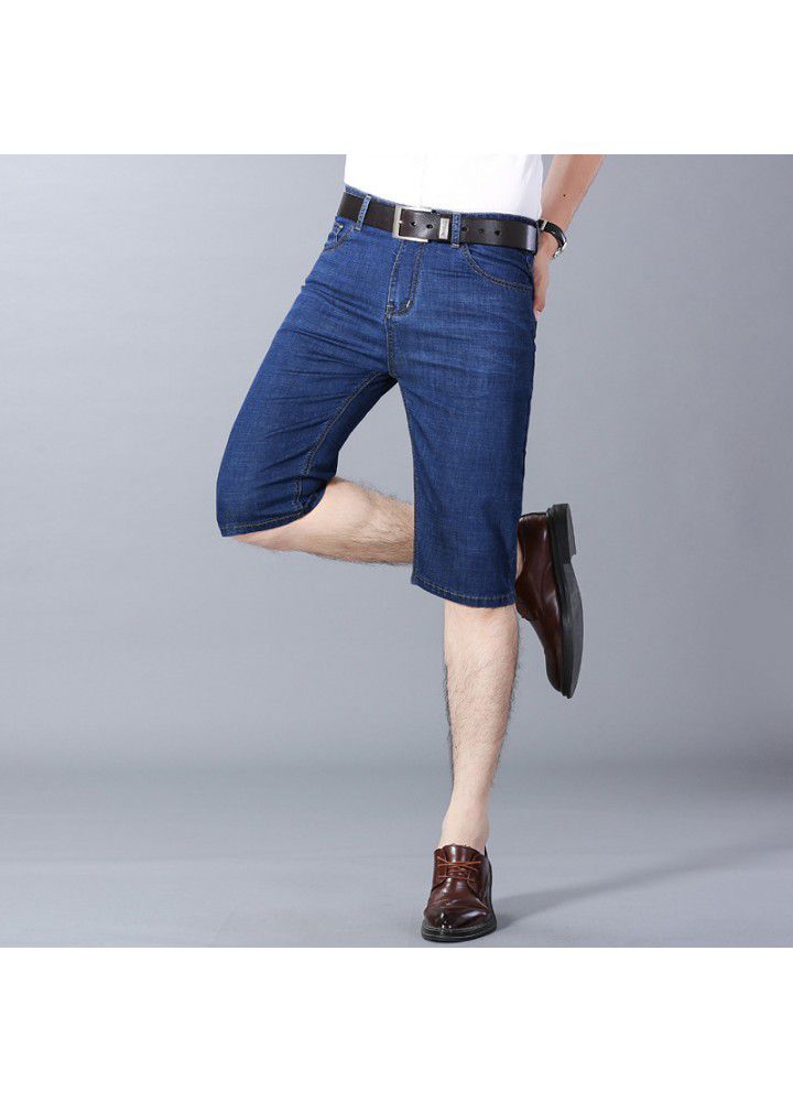 Summer men's jeans 2021 thin 5-point pants elastic Korean wash leisure Youth Foreign Trade shorts