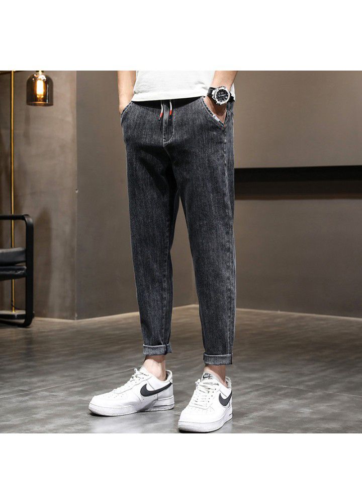 2021 autumn new large men's Korean fashion casual loose middle waist small leg jeans men's pants