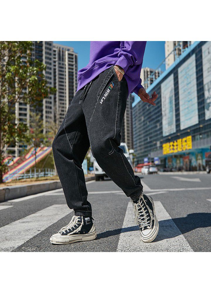 Spring and autumn Street hip-hop fashion casual loose Leggings show thin large jeans quarter pants