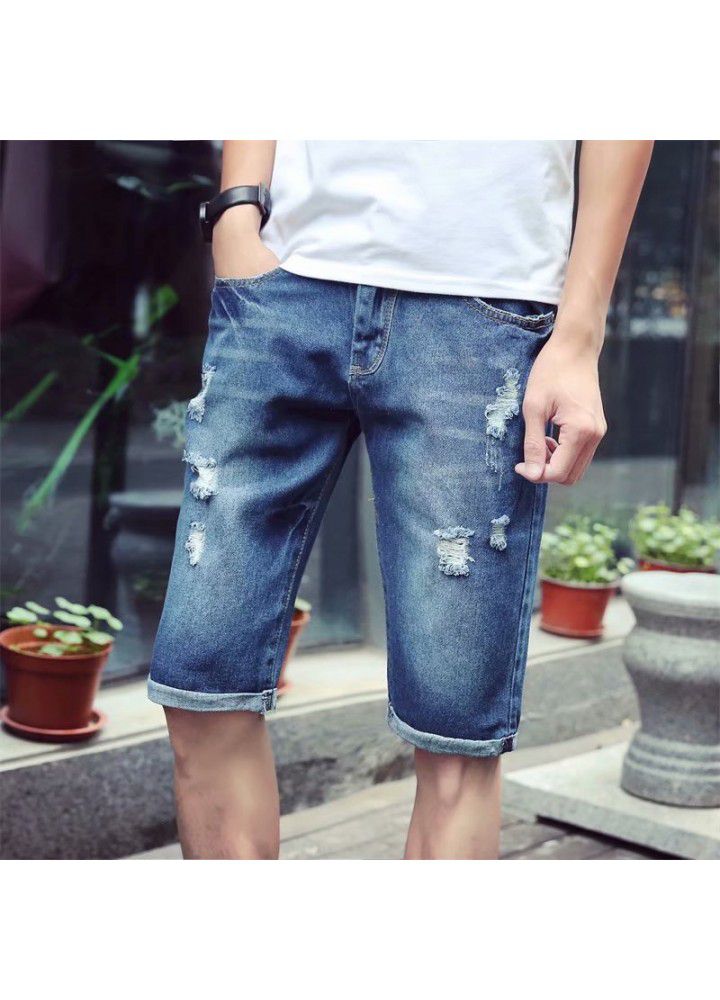 Denim shorts men's fashion casual summer wear holes loose straight pants men's fashion brand Korean Trend