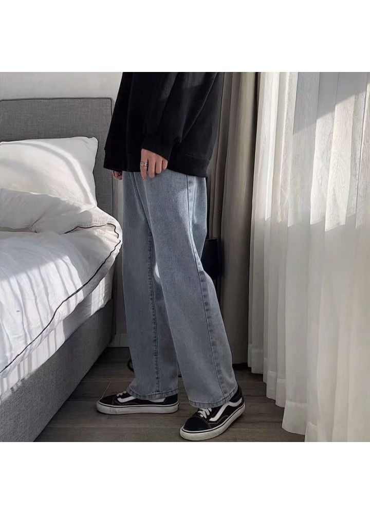 Spring and summer new loose straight pants men's Korean Trend jeans men's light color drop feeling wide leg pants