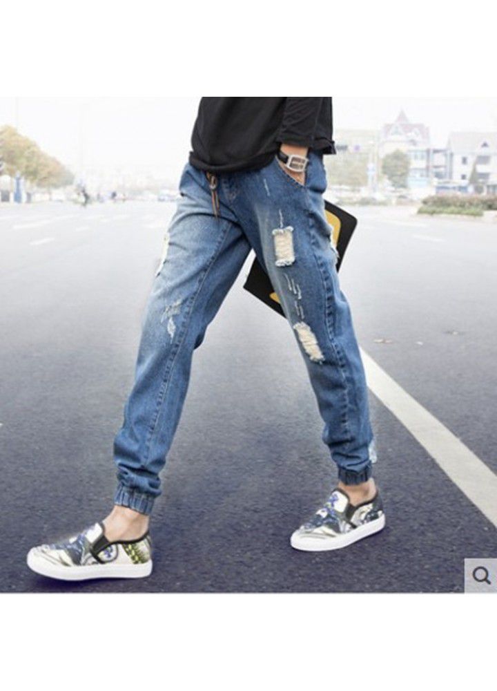 Wholesale spring and autumn men's small feet Korean version Harlan men's holed Leggings fashion men's baggy jeans