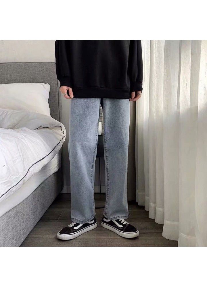 Spring and summer new loose straight pants men's Korean Trend jeans men's light color drop feeling wide leg pants