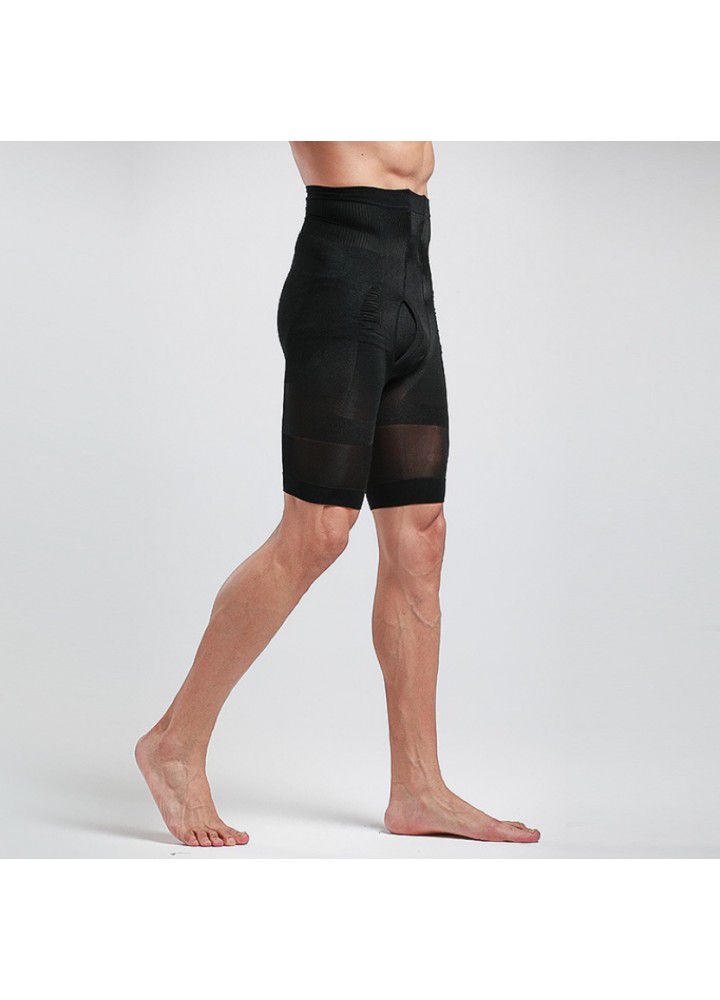 Wish hot selling men's high waist abdominal pants shorts sports five point body shaping pants high elastic and breathable corset pants