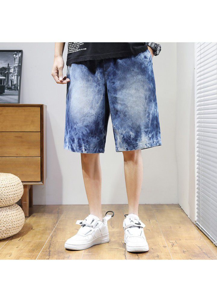 Summer 2021 thin denim shorts Capri pants men's youth Korean loose holed casual pants men's wear