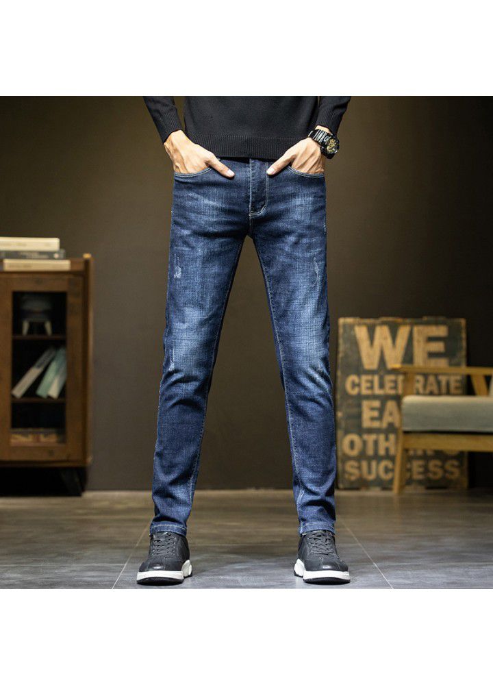 Spring jeans men's blue Korean fashion slim fit small leg men's pants youth elastic casual men's pants