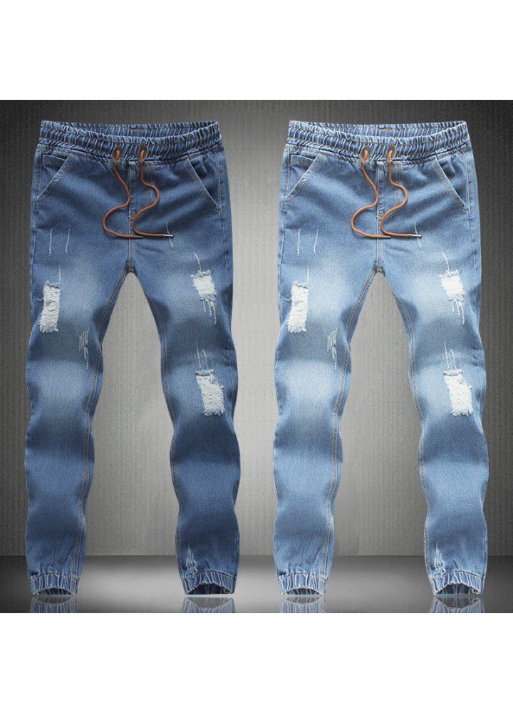 Wholesale spring and autumn men's small feet Korean version Harlan men's holed Leggings fashion men's baggy jeans
