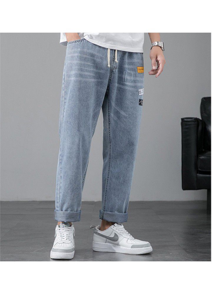 Men's loose fitting straight jeans autumn 2021 new Korean fashion brand casual thin pants men's wear